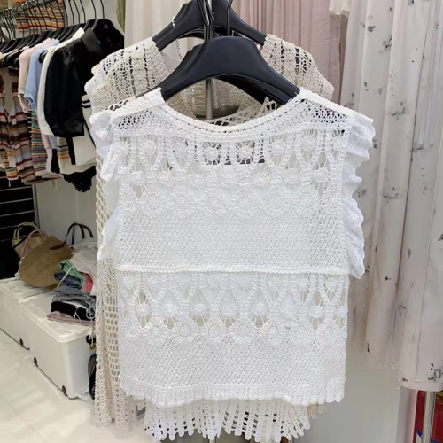 Lace crocheted flying sleeve sweater sleeveless top women's summer thin outer vest cardigan 2024 new style