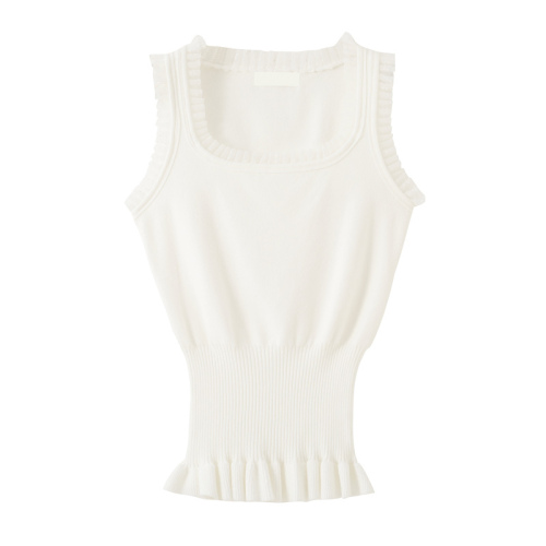 French splicing lace knitted camisole for women in spring, sweet and spicy short style with sleeveless top