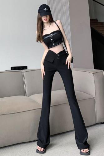 Black suit horse hoof pants for women 2024 new elastic high waist hip casual pants extended style slimming slightly flared pants