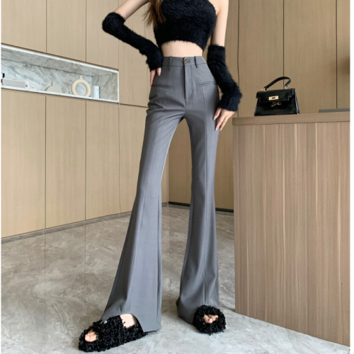 2024 Early Autumn New Hong Kong Style Retro High Waist Slim Suit Pants Irregular Design Slightly Flared Long Pants