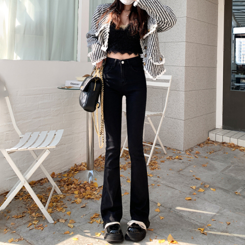 High-waisted slightly booted jeans for women 2024 spring new style small slim horseshoe loose slimming flared pants