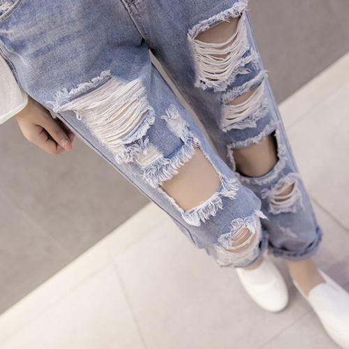 Ripped jeans for women, spring and summer new style, slim, casual, straight, loose, tall, nine-point pants, beggar pants, versatile and trendy