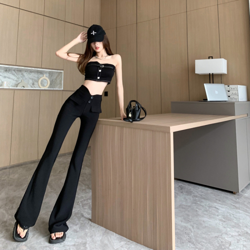 Black suit horse hoof pants for women 2024 new elastic high waist hip casual pants extended style slimming slightly flared pants