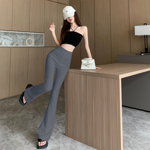 Gray high-end slightly flared suit trousers for women in spring and autumn, versatile high-waisted slimming slim-fitting flared trousers for small people