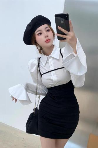 Actual shot and real price ~ 2024 new autumn white shirt female sexy hottie suspender dress suit skirt