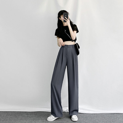 Wide-leg pants for women, new spring and summer high-waist casual pants, loose straight drape floor-length suit pants