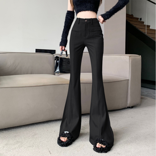 2024 Early Autumn New Hong Kong Style Retro High Waist Slim Suit Pants Irregular Design Slightly Flared Long Pants