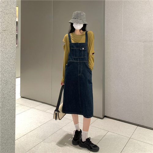 Real photos and real prices for autumn loose denim suspender skirt women's suspender dress