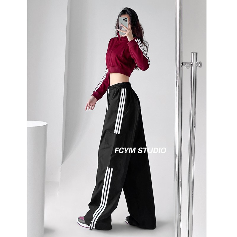 Overalls for women 2024 spring and autumn new style American hip-hop retro sweatpants loose wide-leg trousers