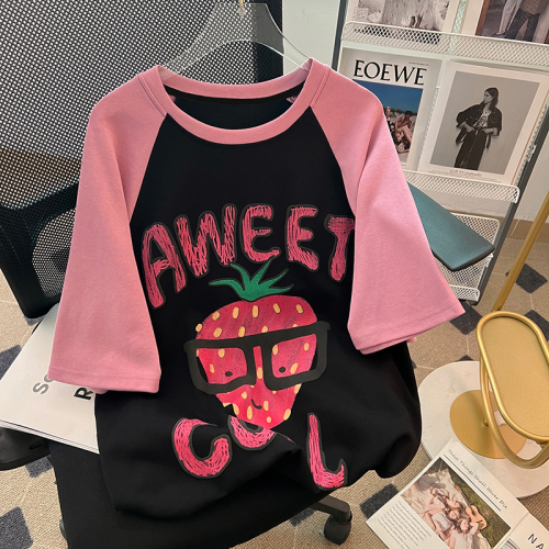 Actual shot of 32-count double yarn 230g pure cotton summer wear Korean style loose letter medium long large size short-sleeved T-shirt for women