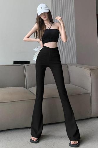 Gray high-end slightly flared suit trousers for women in spring and autumn, versatile high-waisted slimming slim-fitting flared trousers for small people