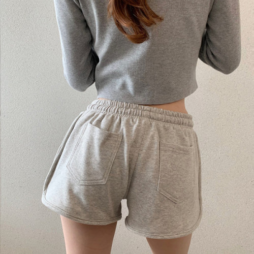 Drawstring sports casual pants for women 2024 spring new chic Korean style high-waisted straight slim shorts hot pants