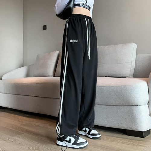Spring and Autumn Korean style loose hip-hop trendy brand three-stripe drawstring leggings wide-leg pants casual sports pants for women