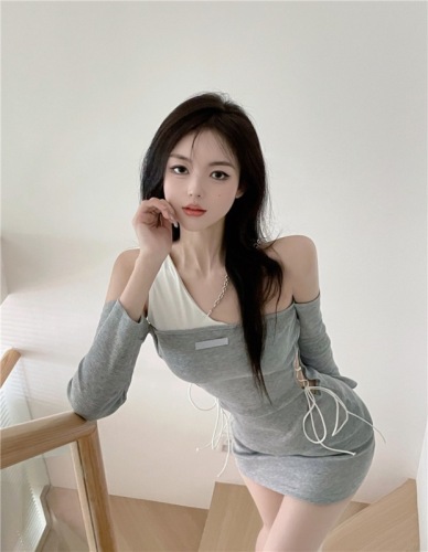 ~Early Autumn New Style Hot Girl Style Hollow Strap Dress Women's Designed Off-Shoulder Slimming Hip Skirt
