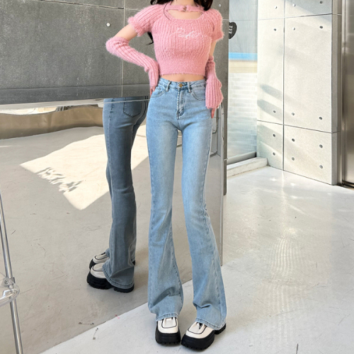 High-waisted slightly booted jeans for women 2024 spring new style small slim horseshoe loose slimming flared pants