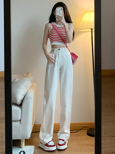 Dirty Pink Wide Leg Jeans Women's 2024 Autumn New Versatile High Waist Slim Straight Leg Loose Floor-Mopping Pants