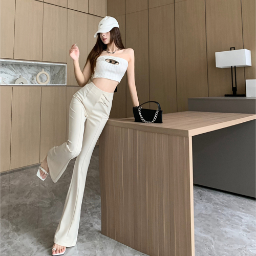 Long-legged casual pants 2024 new suit flared pants for women high-waisted, slim and drapey Hong Kong style slightly flared pants