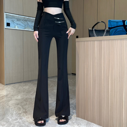 Long-legged casual pants 2024 new suit flared pants for women high-waisted, slim and drapey Hong Kong style slightly flared pants