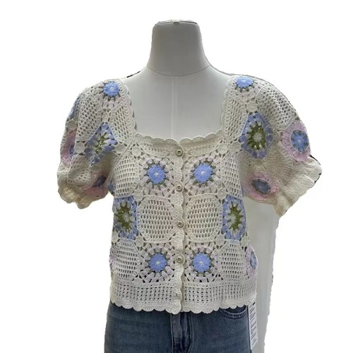 Korean style short-sleeved knitted cardigan for women, 2024 summer Dongdaemun new style wool knitted top