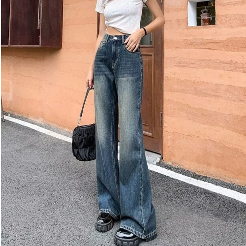 American high street ins trend 2024 new autumn and winter retro loose straight wide leg jeans women's floor mopping pants