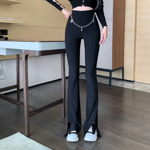 2024 early spring new style high-waisted slim suit trousers with design slit slightly flared trousers autumn and winter thickened horse hoof trousers
