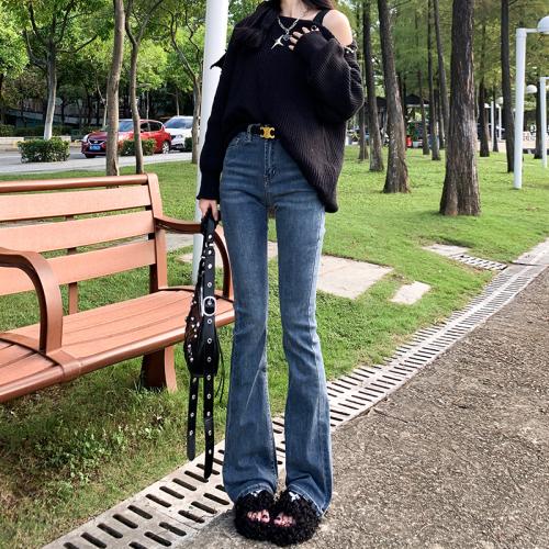 High-waisted slightly booted jeans for women 2024 spring new style small slim horseshoe loose slimming flared pants