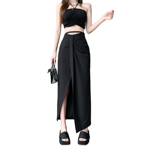 2024 Spring and Summer New Irregular Skirt Covering the Hips, Slim-fitting, Test Slit Midi-Length Skirt, Versatile and Trendy
