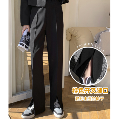 2024 summer full elastic trousers, wide-leg trousers, trousers for women, spring and autumn slit suit trousers, floor-length trousers, casual trousers