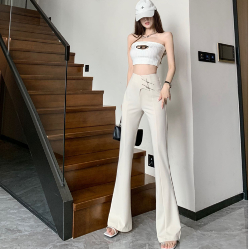 Long-legged casual pants 2024 new suit flared pants for women high-waisted, slim and drapey Hong Kong style slightly flared pants