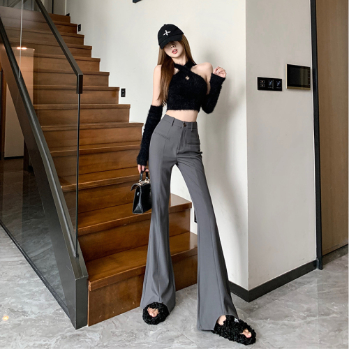 2024 Early Autumn New Hong Kong Style Retro High Waist Slim Suit Pants Irregular Design Slightly Flared Long Pants