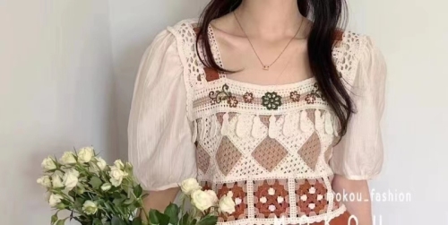 Contrast color flowers 2024 summer new Korean style holiday style short top trendy
