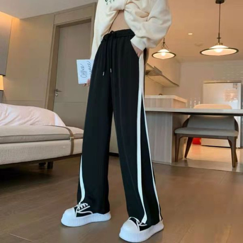 Official photo-Summer Korean style loose cotton high waist drape petite wide leg pants floor mopping casual sports pants for women
