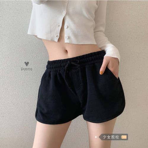 Drawstring sports casual pants for women 2024 spring new chic Korean style high-waisted straight slim shorts hot pants
