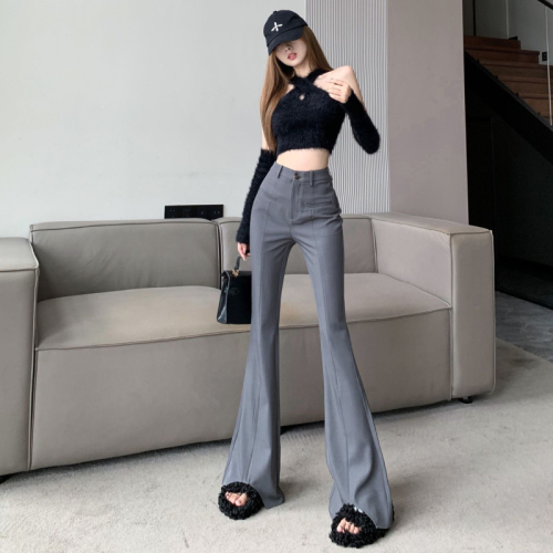 2024 Early Autumn New Hong Kong Style Retro High Waist Slim Suit Pants Irregular Design Slightly Flared Long Pants