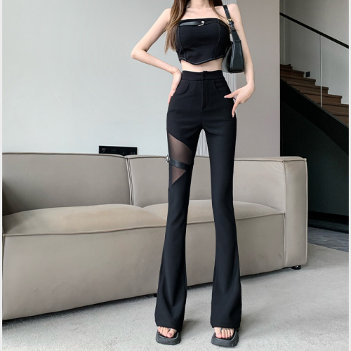 Royal Sister Fan Black Mesh Slightly Raised Wide Leg Pants Women's  New Cool Spicy Street Fashion High Waisted Slim Floor-Mopping Pants