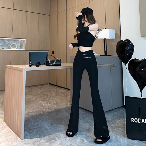 Long-legged casual pants 2024 new suit flared pants for women high-waisted, slim and drapey Hong Kong style slightly flared pants