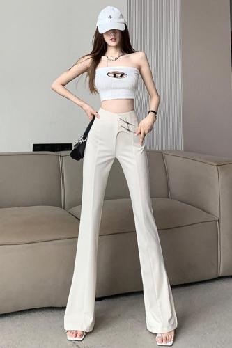 Long-legged casual pants 2024 new suit flared pants for women high-waisted, slim and drapey Hong Kong style slightly flared pants