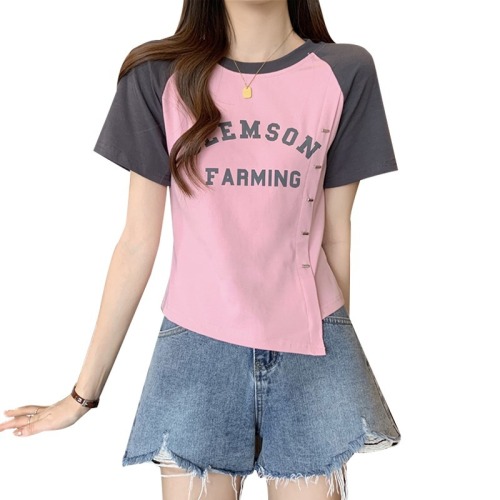 40 count 92 cotton 8 spandex 210g black label summer short-sleeved design top T-shirt for women large size M-4XL