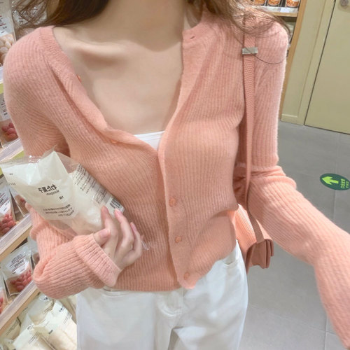 2024 spring new style sun protection air-conditioning shirt jacket blue ice silk knitted cardigan women's thin short top outer wear