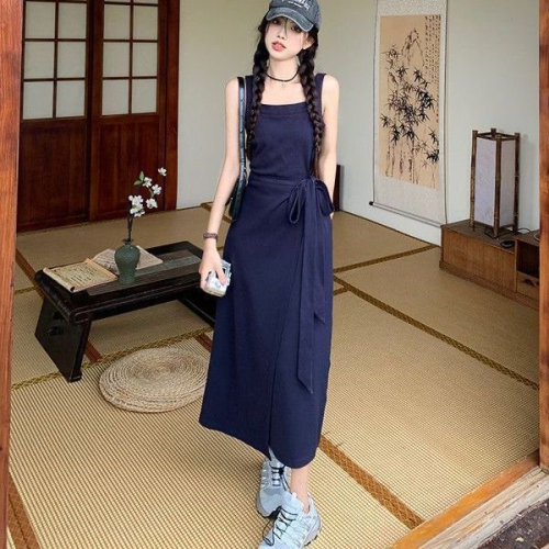 French style lazy sleeveless suspender dress 2024 new women's summer casual temperament strappy vest skirt long skirt