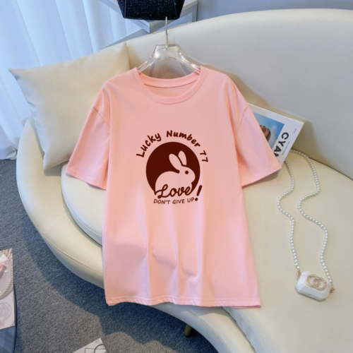 Actual shot 200g combed 100% cotton 2024 summer new style mid-length loose short-sleeved T-shirt for women