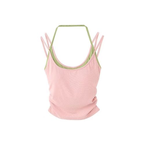 FunnJ Fangji Hot and Killer Fake Two-piece Halter Neck Camisole Women's Outerwear Top with Breast Pad