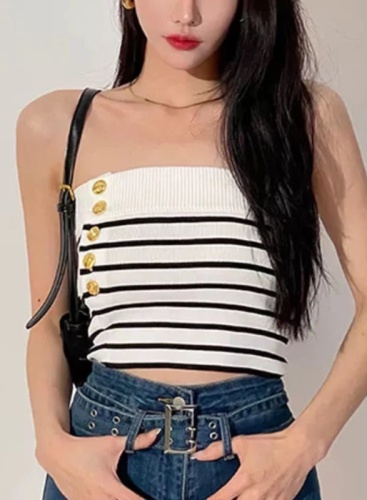 Striped knitted tube top for women, sexy little suspenders for hot girls, ins super hot short sleeveless top