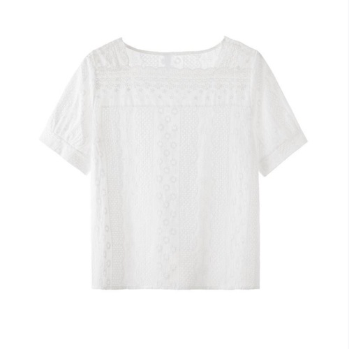 French niche exposed clavicle square collar lace shirt women's summer new Japanese sweet and age-reducing fresh embroidered top