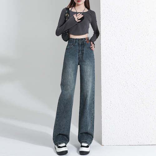 American High Street Straight Jeans for Women Spring and Autumn 2024 New Small Retro High Waisted Wide Leg Casual Pants