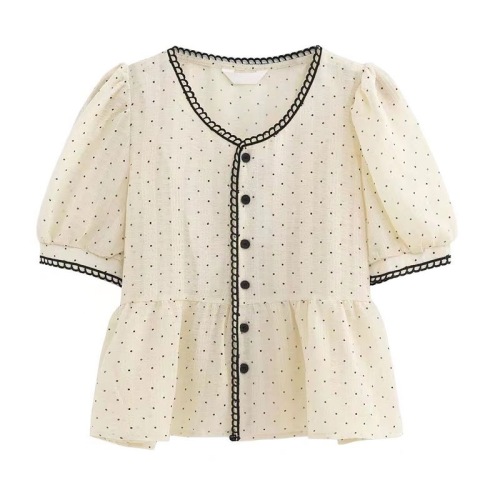 French V-neck lace embroidered short-sleeved shirt for women 2024 summer fairy age-reducing baby doll shirt with stylish belly-covering top