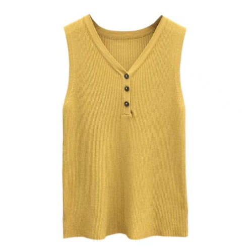 Ice silk knitted sweater slim fit v-neck camisole women's spring and autumn thin bottoming shirt sleeveless inside and outside trendy