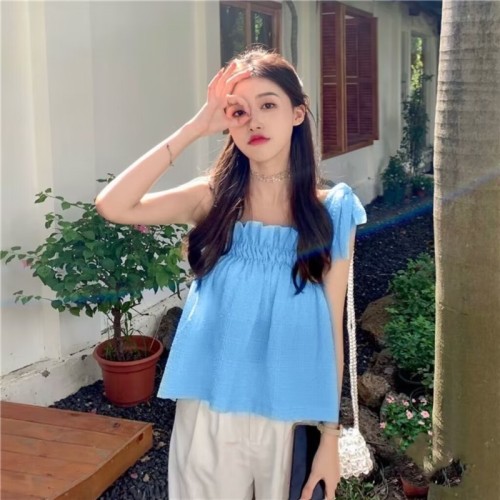 Dragon fruit color bow design sling women's outer wear summer rose red loose sweet whitening sweet cool top
