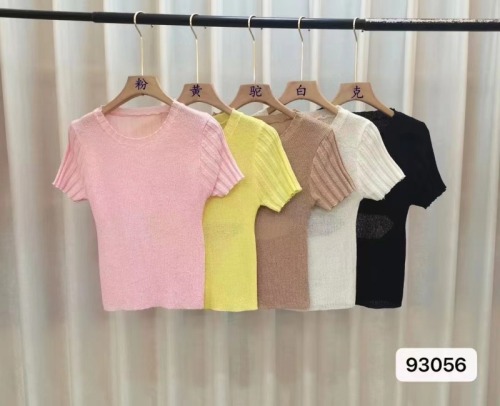 Dongdaemun 2024 Spring and Summer New Pullover Back Design Hollow Knitwear Versatile Short Sleeve T-Shirt Tops for Women