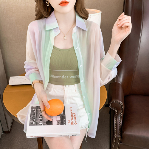 Women's new summer sun protection clothing, thin long-sleeved rainbow gradient shirt, fashionable and foreign-style outer layer, light cardigan jacket